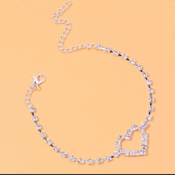 Heart anklet rhinestone open hallow diamond sparkly silver ankle bracelet y2k - Picture 2 of 5